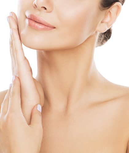 Beauty Face Skin Care, Woman Moisturizing and Massaging Cheek By Hand, Isolated over White Background
